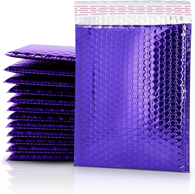GGR Supplies Metallic Bubble Padded Envelope Mailers, 7.5 X 11 Inches, Waterproof Ultra Resistant Ideal For Packing, Shipping, and Storing. Pack of 25 (Purple)