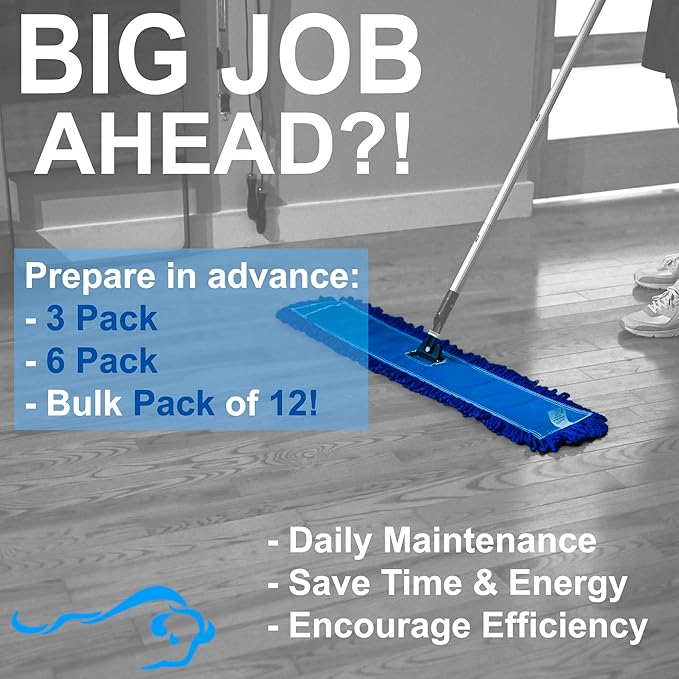 Kleen Handler 48 inch Microfiber Dust Mop | Extra Large Washable Commercial Mop Head Replacement, Pack of 3