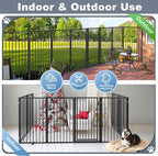 Metal Freestanding Dog Gates with Door for Outdoor Indoor,160'' Extra Wide 36'' Tall Free Standing Dog Gate for Doorways,Large Openings,Deck,Yard,Porch,Foldable Pet Fence(Black,8 Panels)
