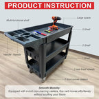 600 lbs Heavy Duty Rolling Utility Service Cart with Wheels, 3-Tier HDPE Deep Shelves, 5" Caster Wheels for Warehouse/Garage/Restaurants/Offices (SC3500)