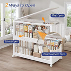 360QT Plastic Stackable Storage Bins with Lid, 90GAL Extra Large Collapsible Box with Wheels Clear Door, Foldable Closet Organizer Container Cabinet Drawer for Home Kitchen，3Pack, White