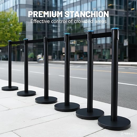 6-Pack Black Stanchion Posts with Retractable Belts, Hollow Sand-Fillable Base for Maximum Stability, Crowd Control Queue Barriers for Theaters, Parties, Weddings, Exhibitions
