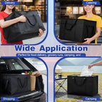 3 Pack Large Insulated Food Delivery Bag with hard bottom XXXL Large Reusable Thermal Cooler Grocery Tote Bag Thermal Cold/Hot Styrofoam Carrier for Shopping/Travel, Black