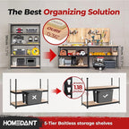 HOMEDANT 5 Tier Storage Shelves Adjustable Laminated Boltless Garage Metal Shelving Unit Heavy Duty Utility Rack Shelf Warehouse Pantry Closet Kitchen (10, (XL Deep) 48.1" W, Black)