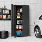 73" H×31.57" W×15.71" D Garage Storage Cabinet with Wheels, Metal Storage Cabinet with 4 Adjustable Shelves and Lockable Doors for Garage Home Office Utility Room,Required Assembly,Black
