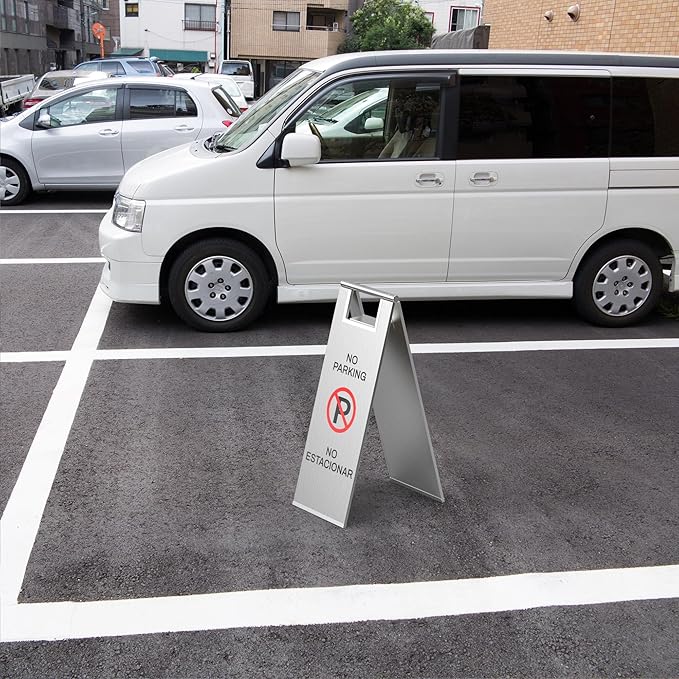 2-Pack No Parking Sign, stainless steel,24 Inch Height, Double Sided A-Shaped Frame No Parking Sign, Folding No Parking Signs for Outside, Lawn, Driveway, Garage, Yard, Fire Lane