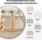 LZRS 2-Panel Freestanding Foldable Wood Dog Gate – Solid Wood & Steel Wire, Chew-Resistant Pet Barrier for Indoor Use, Ideal for Small to Medium Dogs, Natural