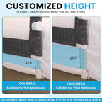 TotCraft Flexguard Height & Length Adjustable Bed Rail for Toddlers – Fits Twin, Full, Queen & King Beds – 35.5″ or 59″ Two Fixed Lengths – 14 Height Levels – ASTM Certified Kids Safety Guard (Grey)