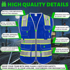 BeautyWill Custom Logo 10 Pockets Safety Vest Class2 ANSI Certified High Visibility Reflective Vest