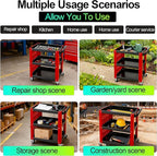 3 Tier Rolling Tool Cart, Mechanic Tool Cart on Wheels, Mechanic Storage Organizer, Utility Cart with Pegboard and Hook for Garage, Workshop, Warehouse（Red & Black）