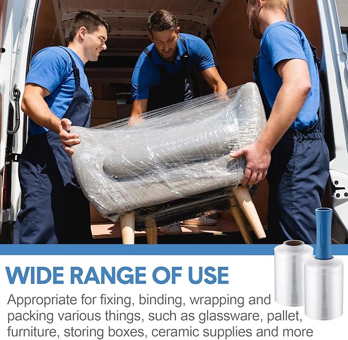 Jutom 16 Pcs Stretch Wrap Roll Plastic Wrap for Moving with 2 Handles 5" x 1000 ft Packaging Shrink Film Self Adhering Shipping Supplies for Moving Furniture Pallet(Clear, Blue)