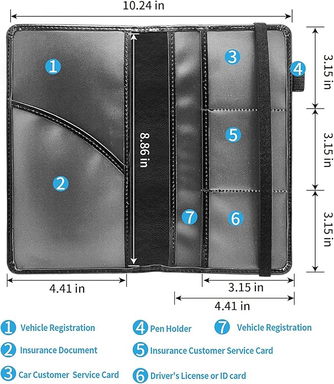 Car Registration and Insurance Holder, Leather Car Glove Box Organizer, Cool Car Accessories for ID, Driver's License Cards & Essential Document,business cards,Men&WomenBlack White Skull
