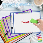 BEVTEE Dry Erase Pocket Sleeves with 1 Ring, 10x14 Inch Clear Plastic Paper Sleeves, Heavy Duty Ticket Holder Pockets, Reusable Sheet Protectors, Teaching Supplies for Classroom Elementary, Pack of 8