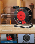 DEWENWILS Extension Cord Storage Reel with 4-Grounded Outlets, Heavy Duty Open Cord Reel for 12/3,14/3,16/3 Gauge Power Cord, Hand Wind Retractable, 15A Circuit Breaker, Rocker Power Switch