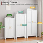 Metal Pantry Cabinet with 2 Doors and Adjustable Shelves, Kitchen Storage cabinets with Gold Handles, Versatile Storage for Laundry/Living Room,Bathroom,Dinning Room-White