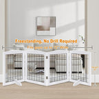 LZRS 4-Panel Freestanding Wooden Dog Gate—Extra Wide 30” Tall Foldable Pet Barrier with Support Feet, Solid Hardwood & Steel Wire Chew-Resistant Safety Gate for Doorways, Hallways, and Stairs, White