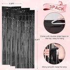 3 Pack 3.3 x 8.2 ft Laser Black Foil Fringe Backdrop Curtains, Tinsel Streamers Birthday Party Decorations, Fringe Backdrop for Graduation, Baby Shower, Gender Reveal, Disco Party