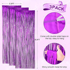 3 Pack 3.3x8.2 Feet Purple Foil Fringe Backdrop Curtains, Tinsel Streamers Birthday Party Decorations, Fringe Backdrop for Graduation, Baby Shower, Gender Reveal, Disco Party