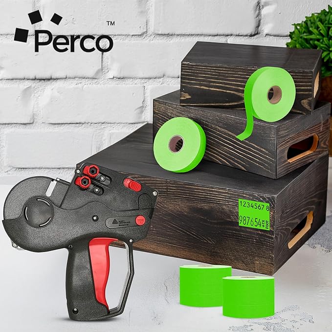 Perco Fluorescent Green Pricing Labels for Monarch 1136 Price Gun – 3 Sleeves, 24 Rolls Value Pack - 42,000 Price Marking Labels – with Ink Rolls Included