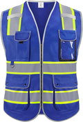 Reflective Safety Vest for Men Women, High Visibility Safety Vest with 8 Pockets Zipper Front, Meets ANSI Standards