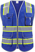 Reflective Safety Vest for Men Women, High Visibility Safety Vest with 8 Pockets Zipper Front, Meets ANSI Standards