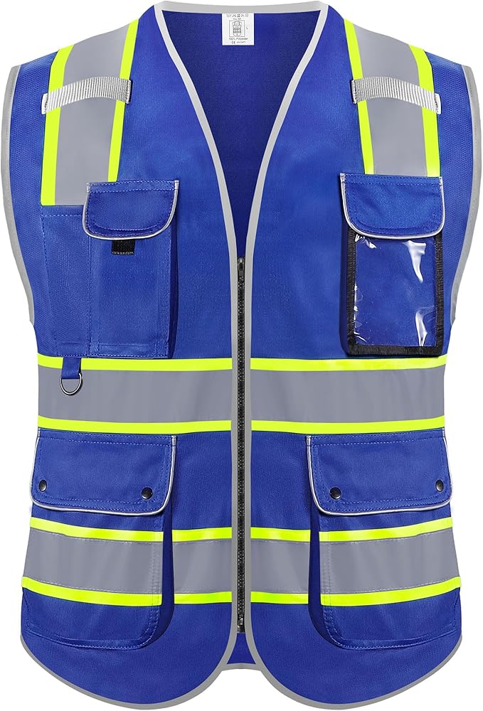 Reflective Safety Vest for Men Women, High Visibility Safety Vest with 8 Pockets Zipper Front, Meets ANSI Standards