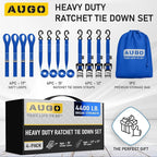 AUGO Heavy Duty Ratchet Straps & Soft Loops – Pack of 4 Extra Strong 1.5” by 15’ Ratchet Straps w/S-Hook Safety Latches & 4 Soft Loop Tie Downs – 4400Lb Break Strength for Motorcycles, ATVs, Etc.