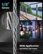 Lichamp 1000FT 1/8" Stainless Steel Wire Rope Cable, Aircraft 316 SS Braided Steel Wire Thin Metal Cable Hardware for Deck Railing Handrail Safety System, SSC1000