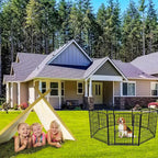 ADAVIN 32 in(H) Garden Fence with Low Threshold Gate, 8 Panels Total 17.7 Ft(L) Tall Garden Fencing for Raised Beds, Outdoor or Indoor Dog Playpen, Black Iron Metal Heavy Duty Dog Fencing