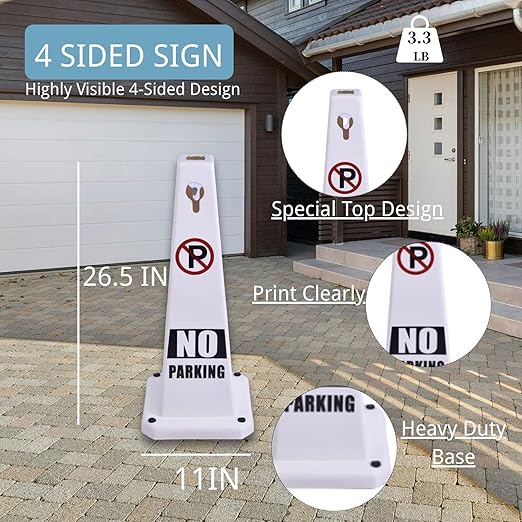 BESEA White No Parking Cone White Caution 4 Sided No Parking Cone Reserved Parking(8pack)