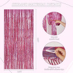 3 Pack Foil Fringe Backdrop - Laser Pink Shiny Tinsel Curtains for Party Decoration/Photo Booth Props - 3.3x8.2 FT Metallic Foil Backdrop for Birthday, Wedding, Graduation, Christmas.
