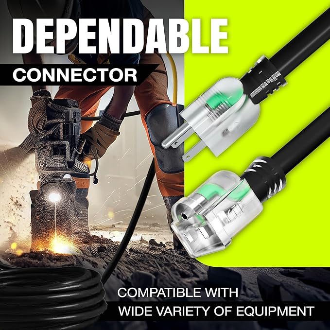 10ft Outdoor/Indoor Extension Cord 10/3 Gauge Ultra Heavy Duty 3 Prong SJTW, Waterproof, ETL Listed, Flexible Cold-Resistant Long Power Cord,15A 125V 1875W, Black by LifeSupplyUSA