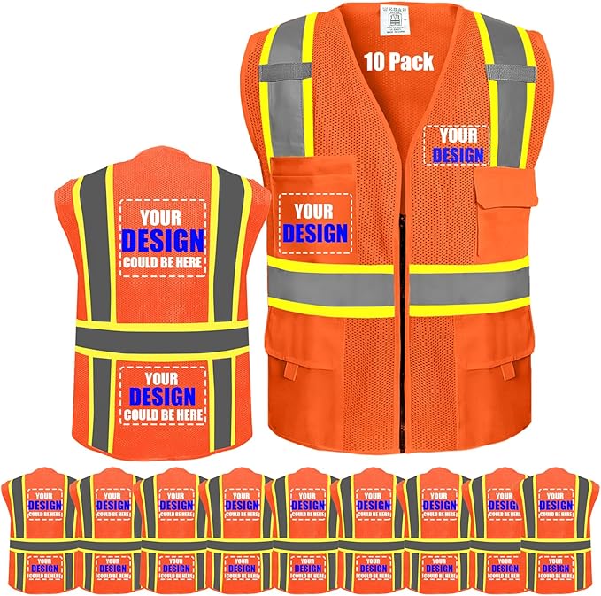 BeautyWill Custom Safety Vest Customized Logo Class 2 High Visibility Reflective Vest with Pockets Construction workwear