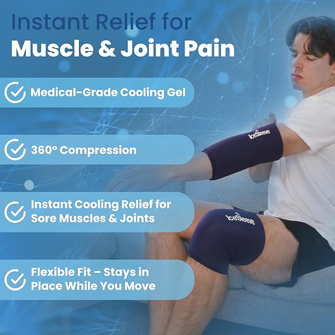 IceSleeve Elbow & Knee Ice Pack Wrap, Reusable Ice Sleeve for Arm & Leg, Flexible Gel Ice Pack for Knee Injuries, Tennis Freeze Sleeve Elbow Compression Wrap, Cold & Heat Therapy, Blue XL