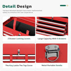 Greenvelly Tool Chest, 5-Drawer Rolling Tool Chest with Hooks and Lockable Wheels,Metal Storage Detachable Top Tool Box with Lockable Wheels for Garage,Workshop,Art Studio(Red)
