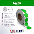 Kenco Color Coding Circle Dot Sticker Labels on a roll (Bright Green, 1 INCH 1000 Stickers)