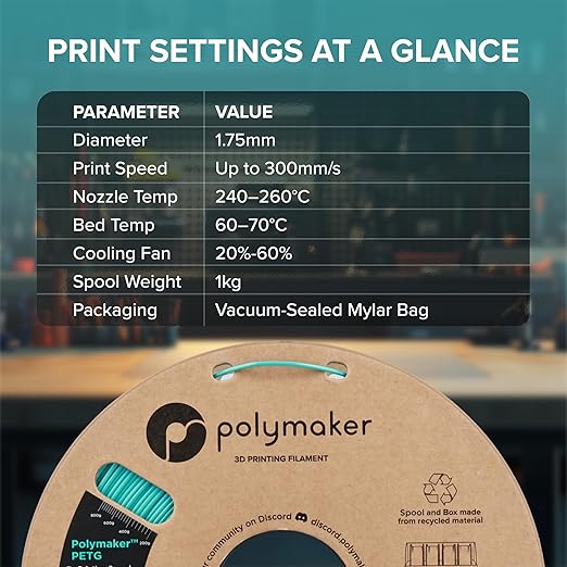 Polymaker PETG Lime 3D Printer Filament 1.75mm 1kg, High Speed PETG up to 300mm/s, High Strength New Formula, Excellent Layer Adhesion, Warp Free, Compatible with Most 3D Printers