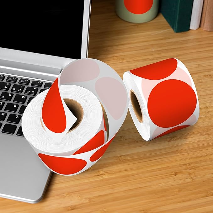 Easy to Use 2 Inch Round Red Color - Coding Stickers, 4 Rolls 2000 PCS Multipurpose Strong Adhesive Labels for Office,Inventory, Organizing