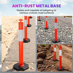 46” Traffic Delineator Post Cones with Stable Carbon Steel Base and Reflective Bands, Channelizer Post Kit, Delineator Post for Road Safety and Event Management (3 Pack)