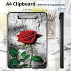 A4 Clipboards,Heavy Duty Waterproof Nursing Plastic Folder Clipboard with Storage Clip Boards,File Folder Storage Box Clipboard Case for Teacher,Doctor,Offices,Elegant Red Rose