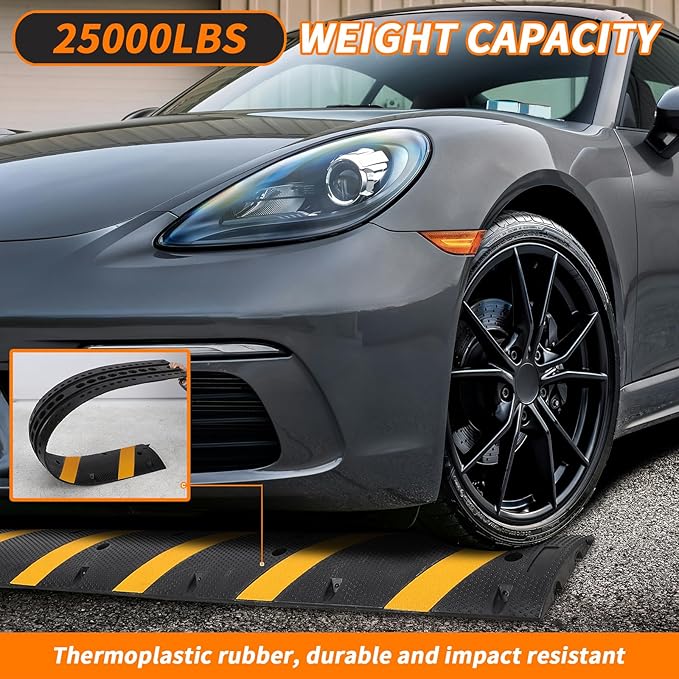 Heavy Duty Speed Bumps for Driveway, 39.4" 2 Pack Rubber Speed Bumps, 2 Channel Modular Traffic Speed Bump Hump Cable Protector Ramps for Asphalt Concrete Gravel Driveway Road with 6 Bolt Spikes