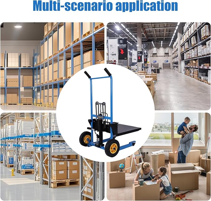 Hydraulic Material Lift Pallet Truck, Pallet Jack Table Cart with Swivel Casters and Cover, 450 Lbs Manual Forklift Material Stacker for Construction Warehousing and DIY Projects