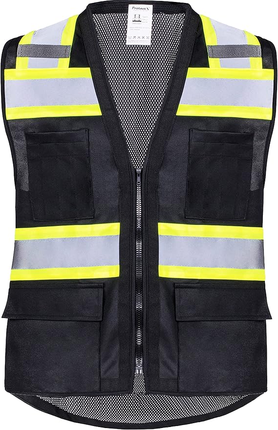 ProtectX 6 Pockets High Visibility Safety Vest for Men Women Class 2 Reflective Hi Vis Work Construction Vest