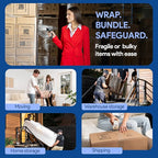 International Plastics Co. 15" Plastic Stretch Film Wrap with Extended Handles 1200ft Each 500% Stretch Clear Cling Durable Adhering Packing Moving Packaging Heavy Duty Shrink