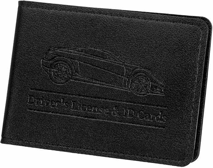 HARFINGTON Car Registration and Insurance Holder PU Leather Vehicle Glove Box Organizer Storage Accessories Car ID Holder with 4 Pockets for License ID Card Bank Card Documents, Black