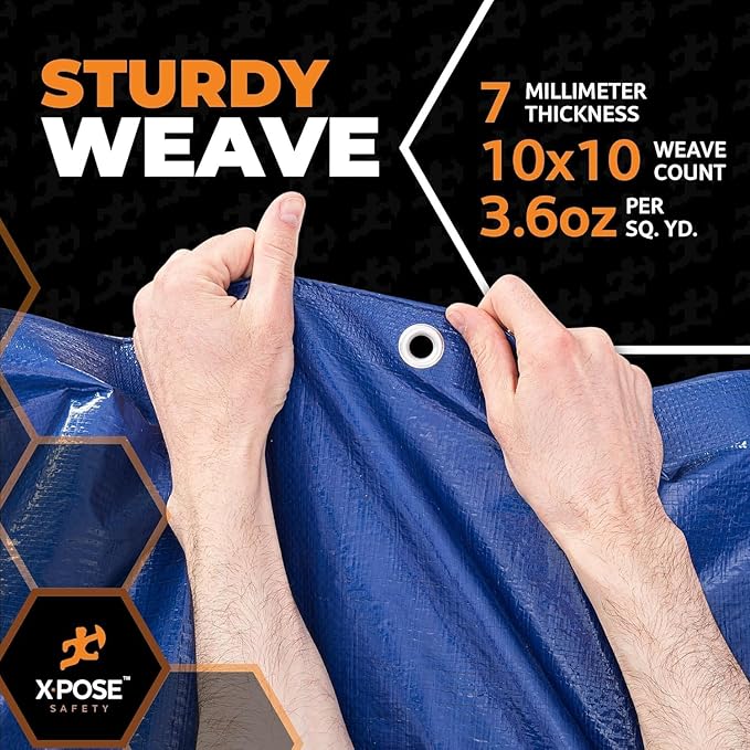 Heavy Blue & Brown Tarp 30' x 40'- Bulk Full Pallet (24 Pack) Weatherproof, Camping, Rain, Wind & Sun - 7 Mil Plastic Tarp Outdoor Cover for Roof, Trailer, RV, Car, Boat - by Xpose Safety