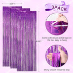 3 Pack 3.3 x 8.2 ft Laser Purple Foil Fringe Backdrop Curtains, Tinsel Streamers Birthday Party Decorations, Fringe Backdrop for Graduation, Baby Shower, Gender Reveal, Disco Party