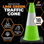 Xpose Safety 18” Lime Green Traffic Cone - 6" Reflective Collar – 48 Pack Multipurpose Premium PVC Safety Cone for Parking, Caution, Construction, Road Crews, Emergency Vehicle - DOT Approved