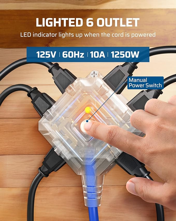 DEWENWILS Extension Cord Reel with 6 Grounded Outlets, 75FT Retractable Extension Cord Reel, Twist-lock Stopper, 14/3C SJTOW, 10A Circuit Breaker, Heavy Duty Power Cord, ETL Listed