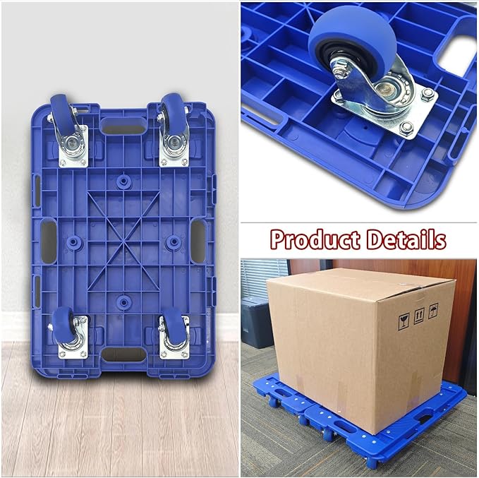 Furniture Dolly, Furniture Movers Dollies Heavy Duty,Large Moving Dolly Cart with 4 Wheels,24in-16in Hand Truck Folding Cart,360° Swivel Wheels Mute Portable 660lb Capacity,2 Pack,Blue